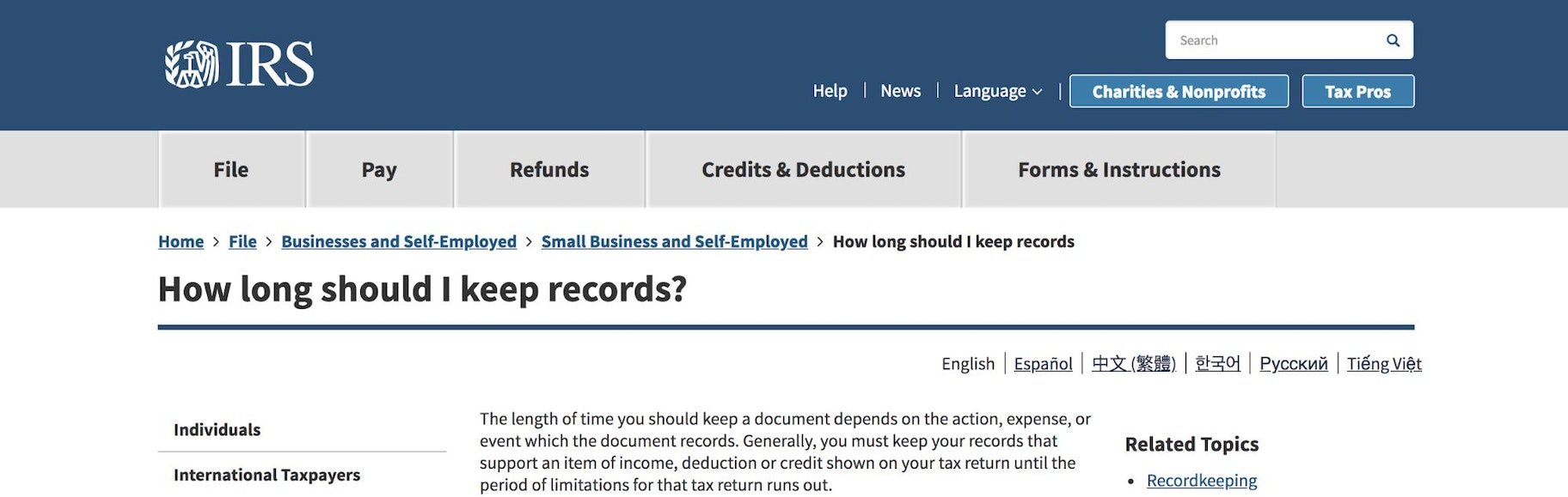 IRS Keep Records