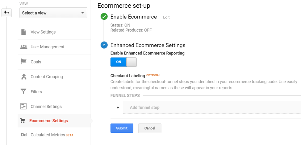 启用电子商务设置谷歌分析