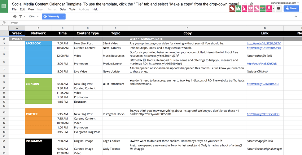 社交媒体内容日历