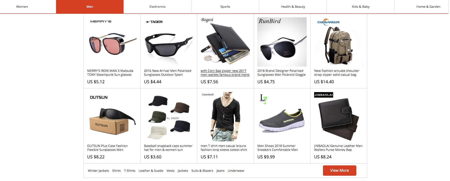 AliExpress Men's top 10