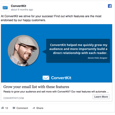 ConvertKit Facebook广告设计