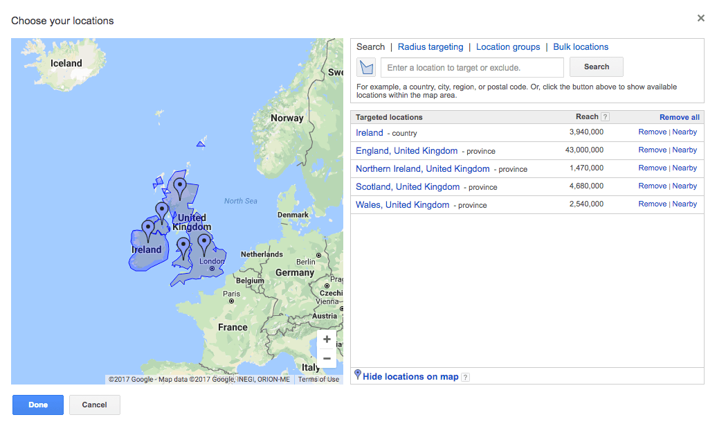 英国目标受众在AdWords