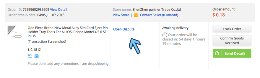 drop shipping order的图片争议