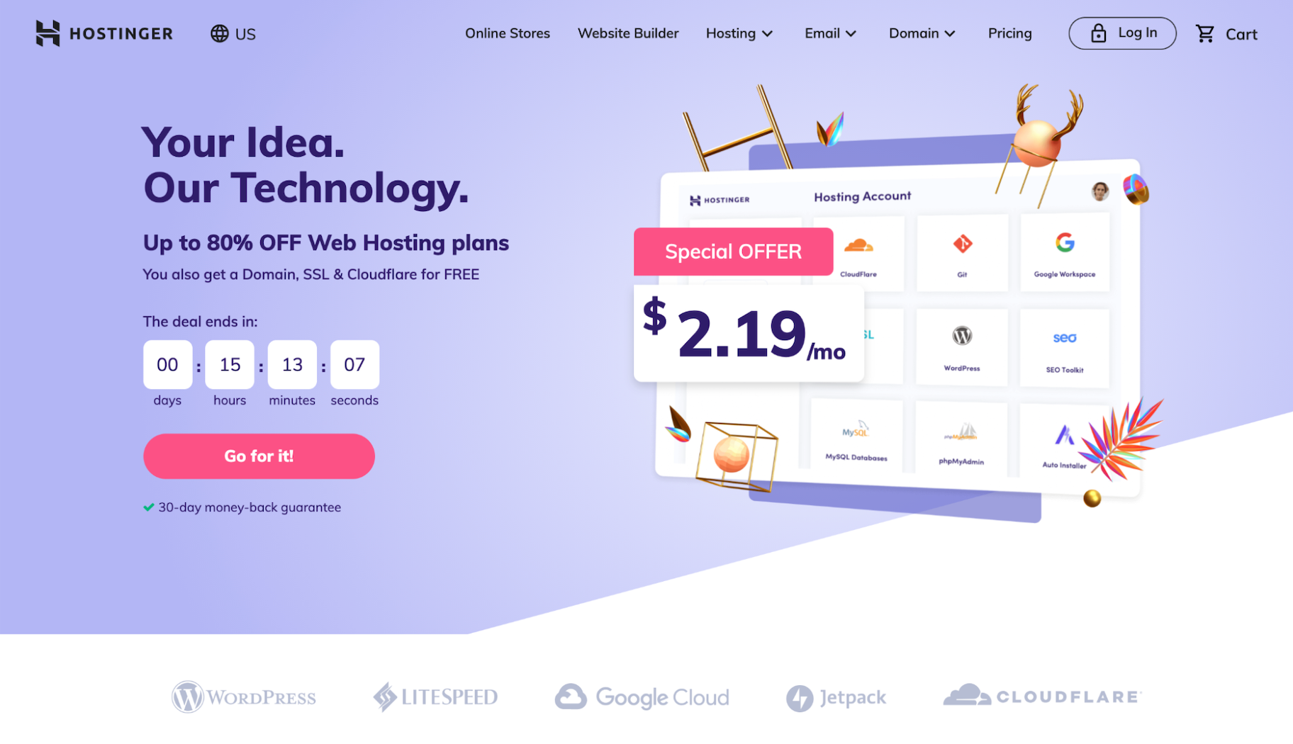 网站如GoDaddy: Hostinger
