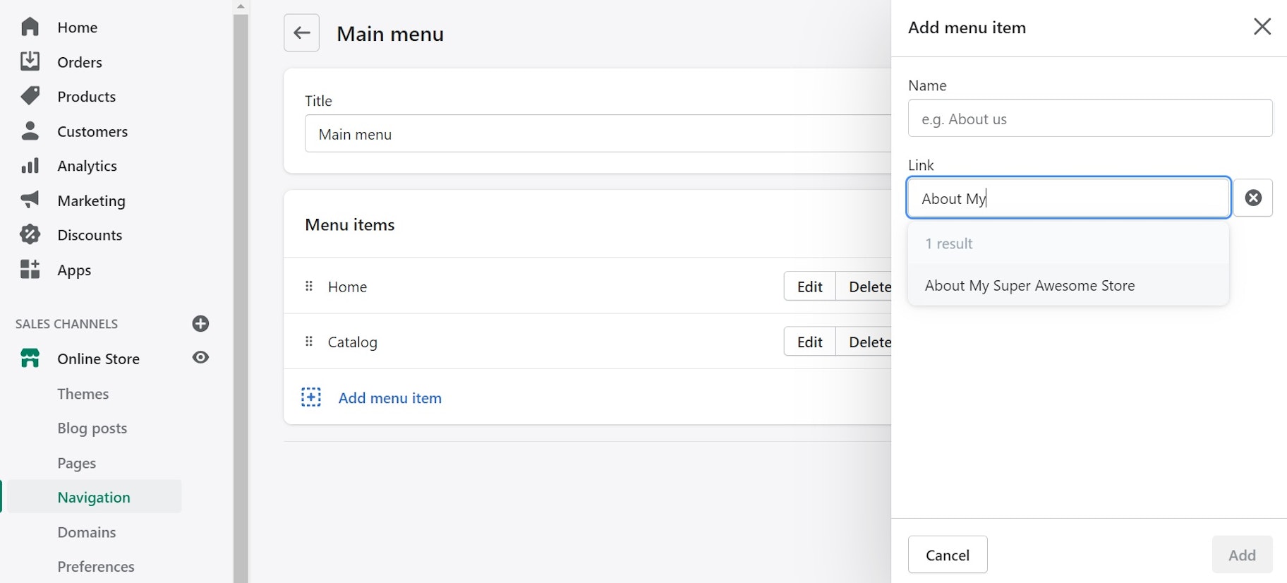 设置在线商店导航