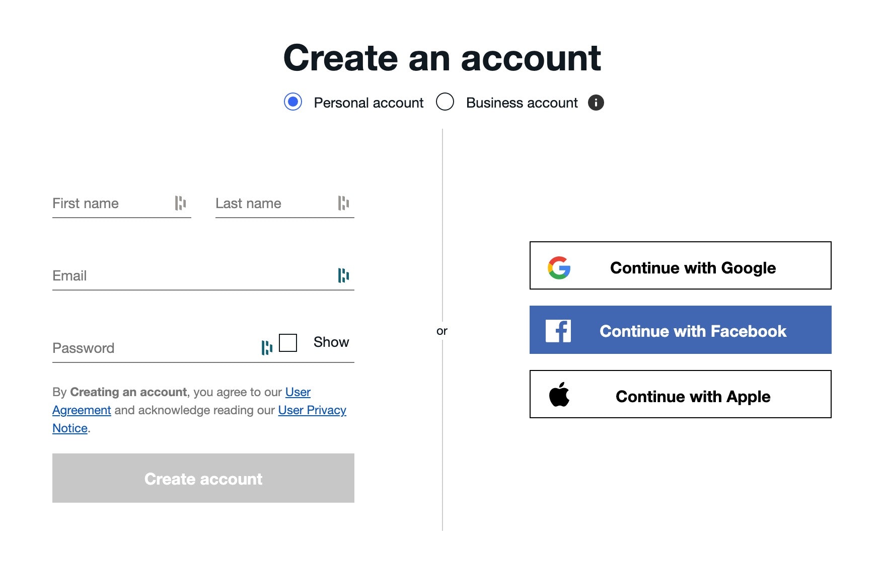 创建一个eBay账户