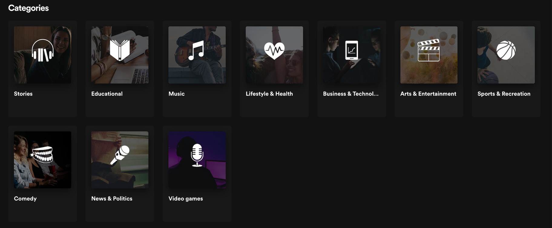 Spotify的主要播客类别