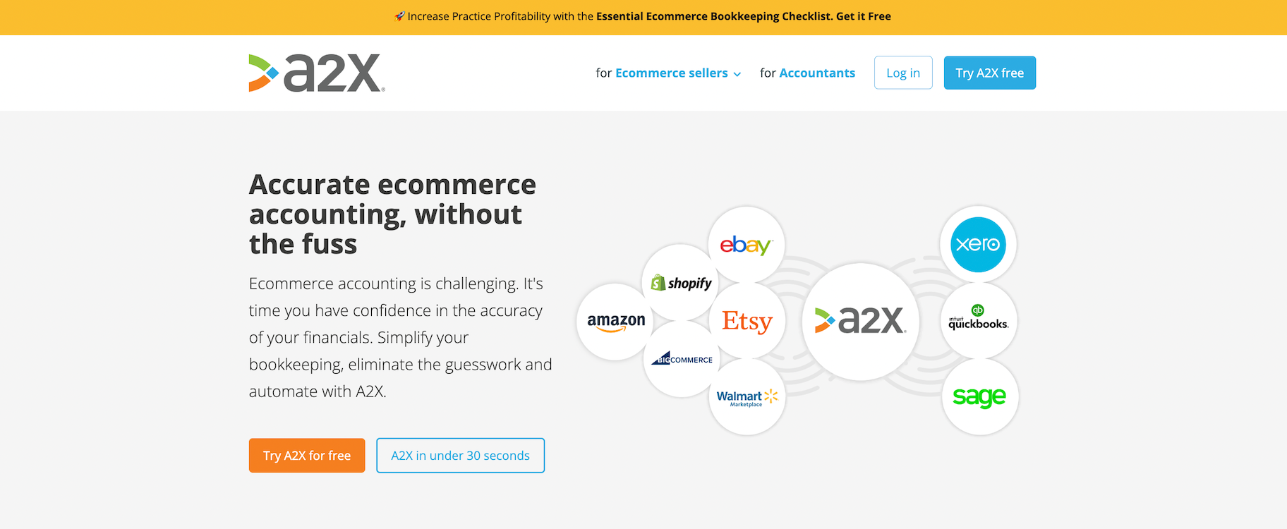 Screenshot of A2X homepage