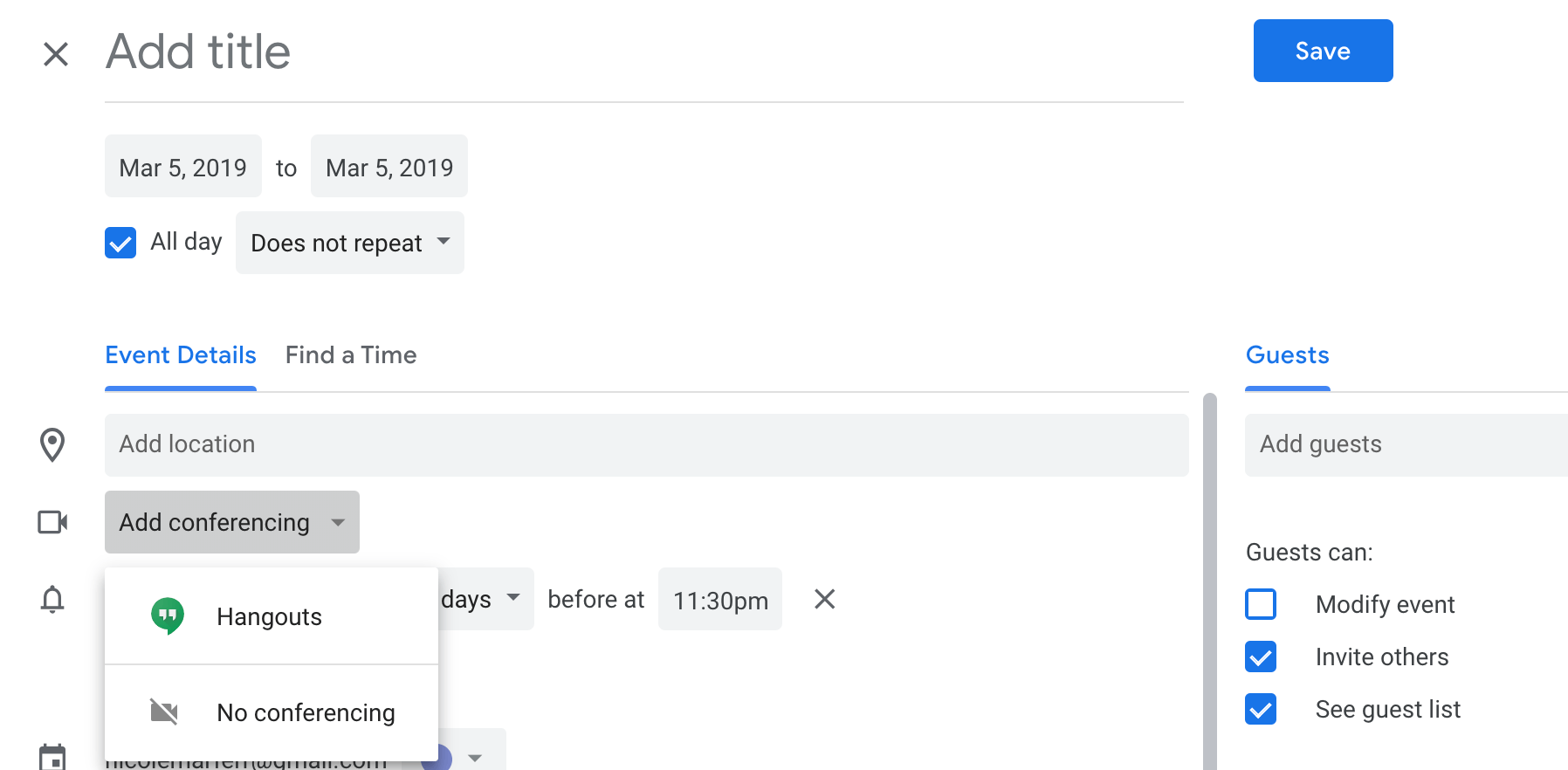 添加hangouts链接谷歌日历
