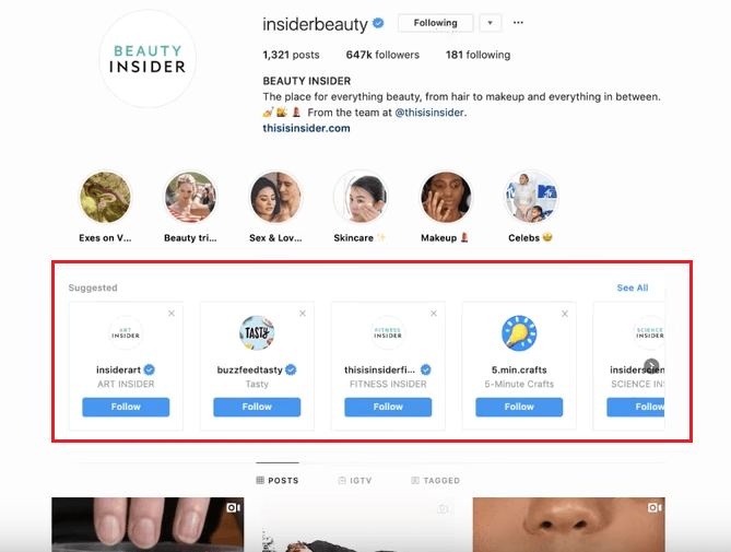 查看Instagram上的推荐账户,寻找潜在的产品推荐