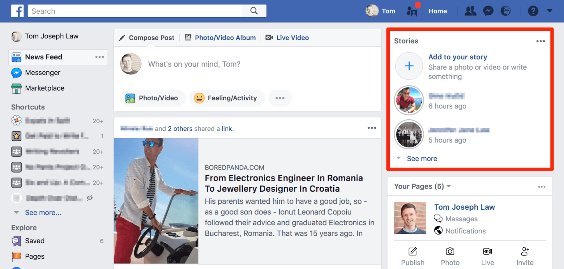 Facebook故事桌面