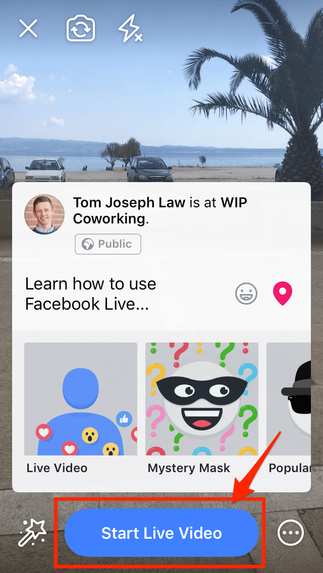 开始Facebook直播视频