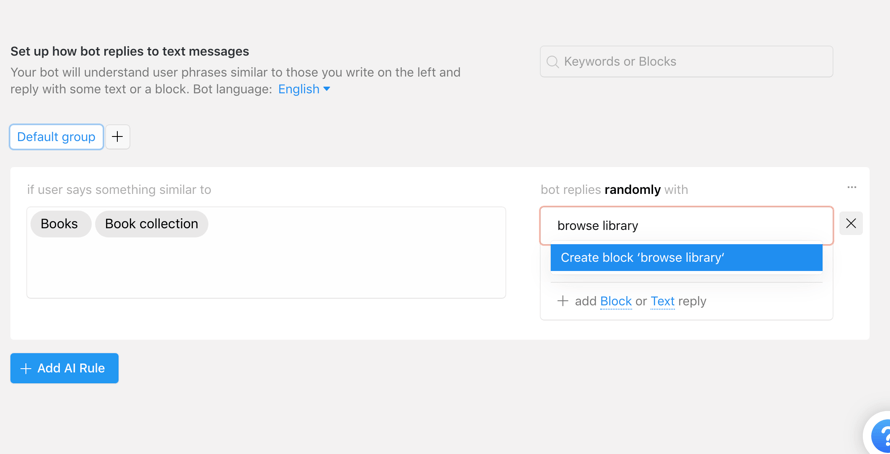 set up chatbot replies