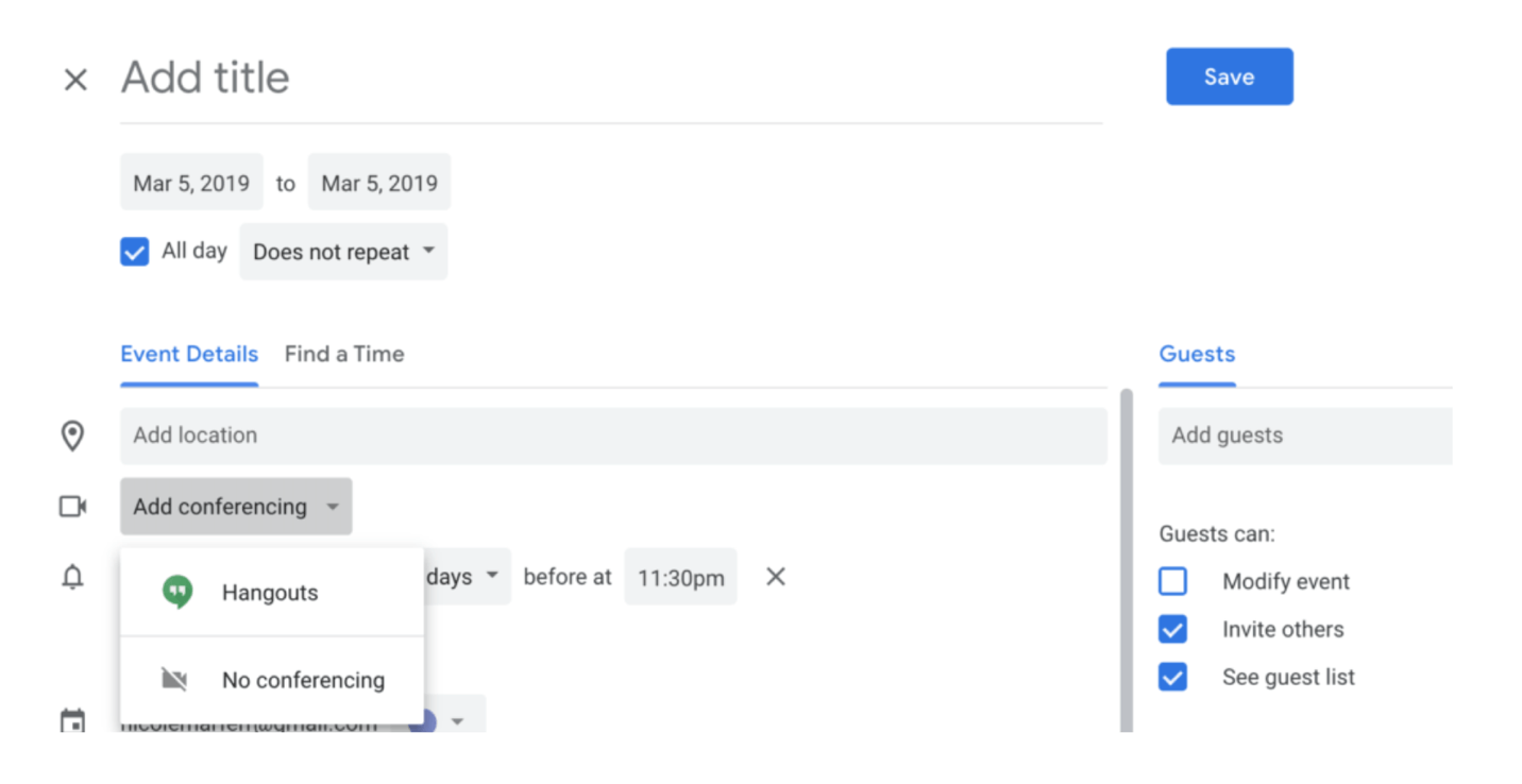 谷歌日历电话和会议
