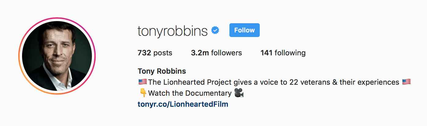 tony robbins instagram bio