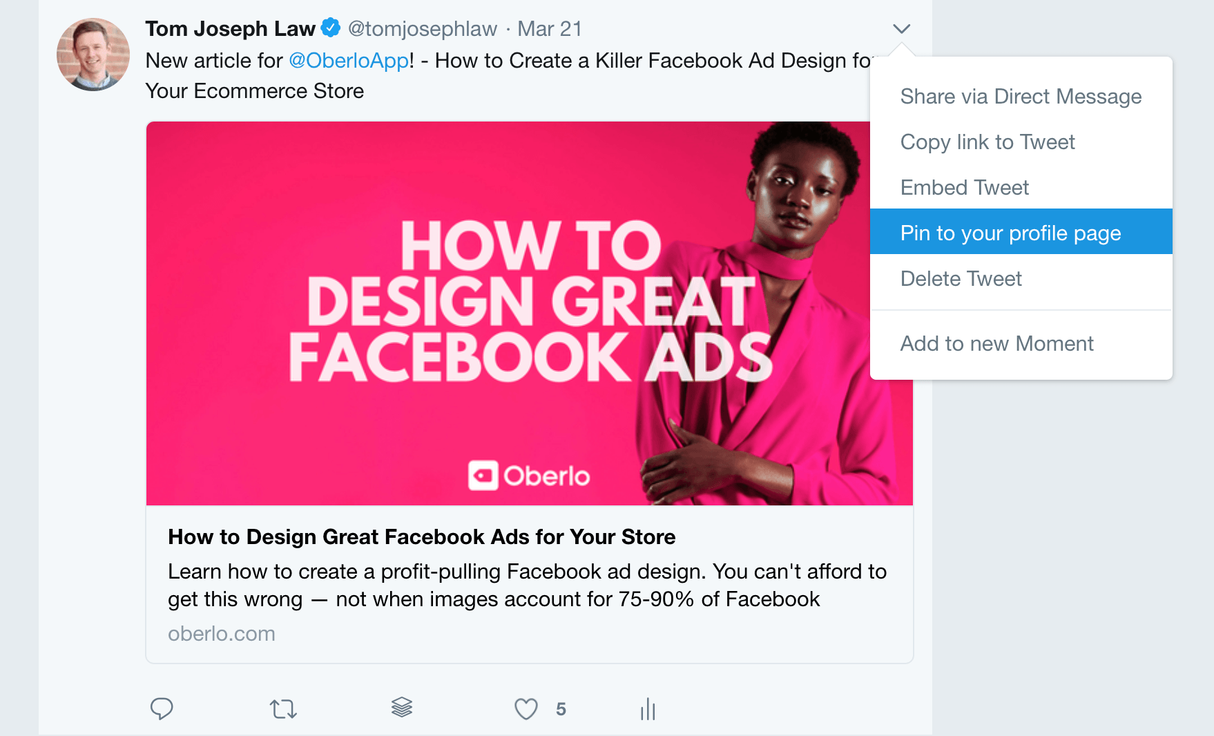 Pin Tweet to Twitter Profile