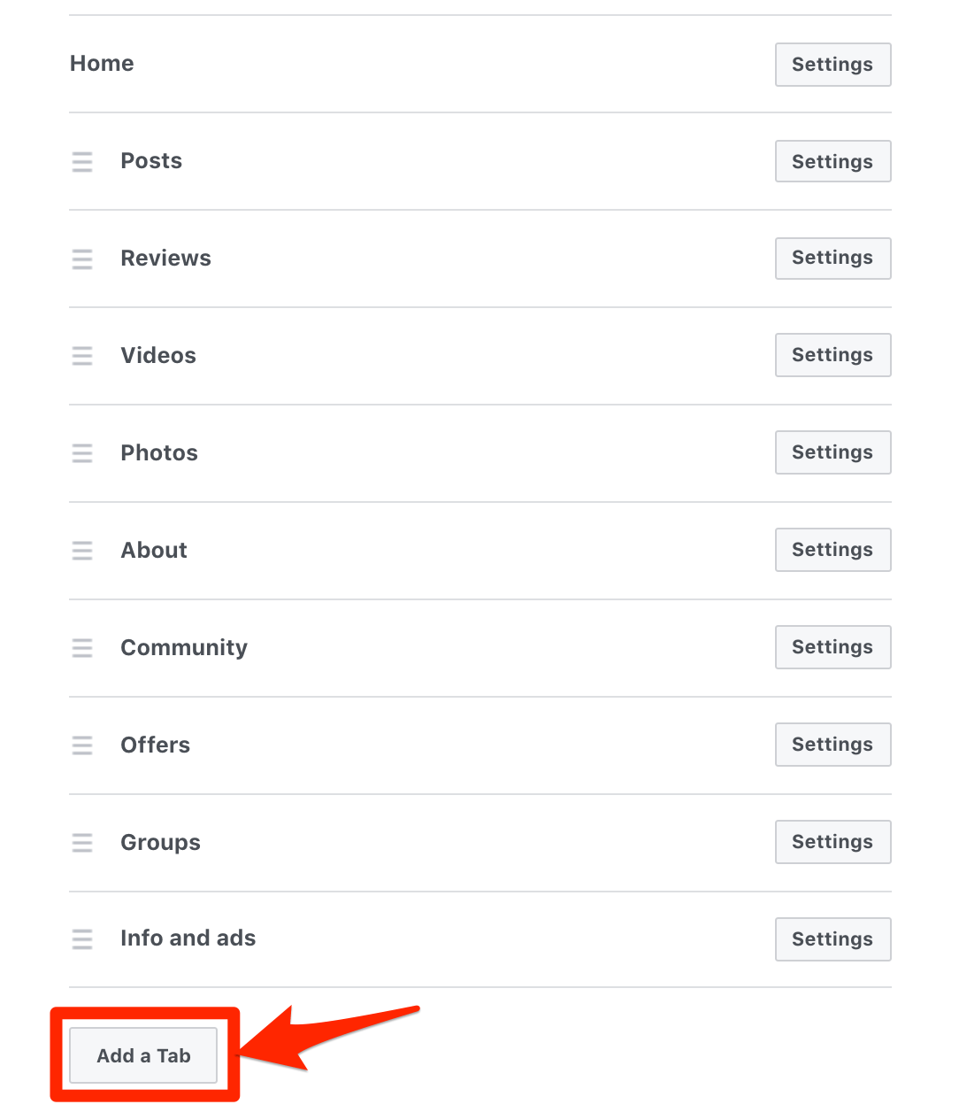 Facebook商业页面添加选项卡