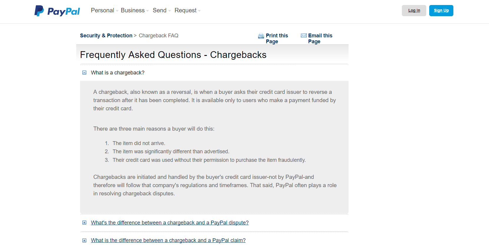 PayPal chargeback