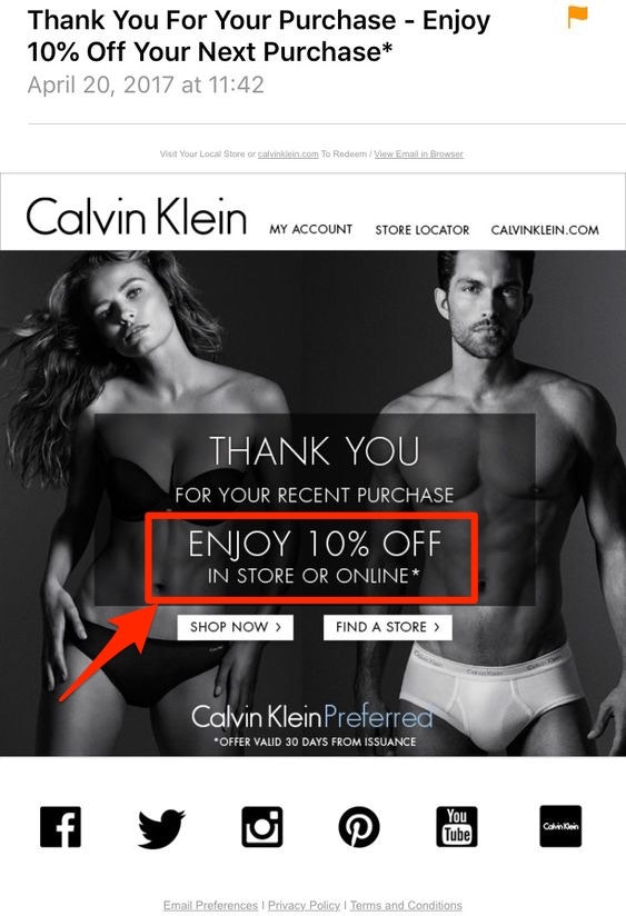 Calvin Klein电子邮件追加销售