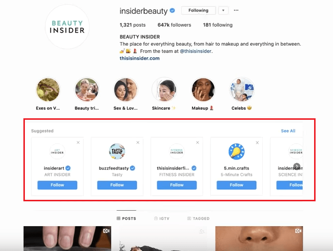 查看Instagram上的推荐账户，寻找潜在的产品推荐