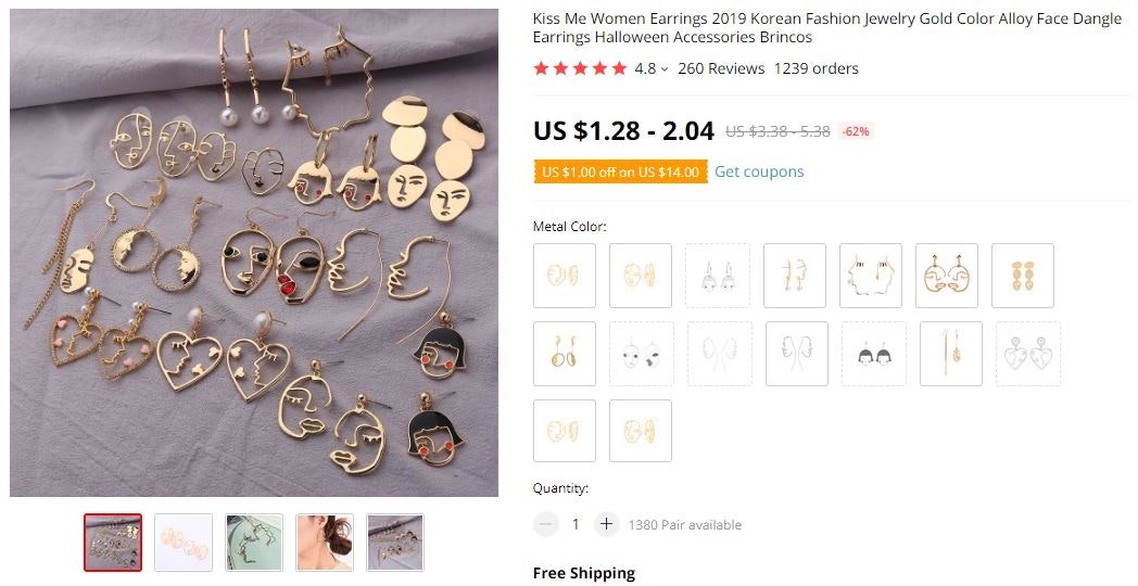 在2020年销售这些悬挂耳环作为女性时尚利基的一部分