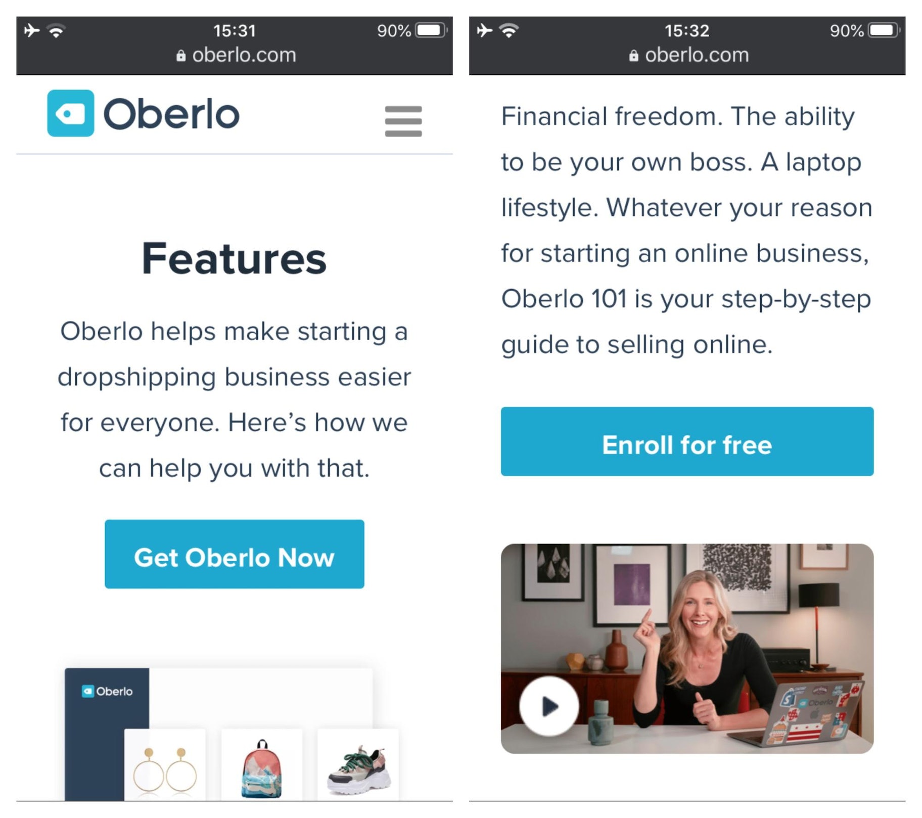 Oberlo手机网站设计