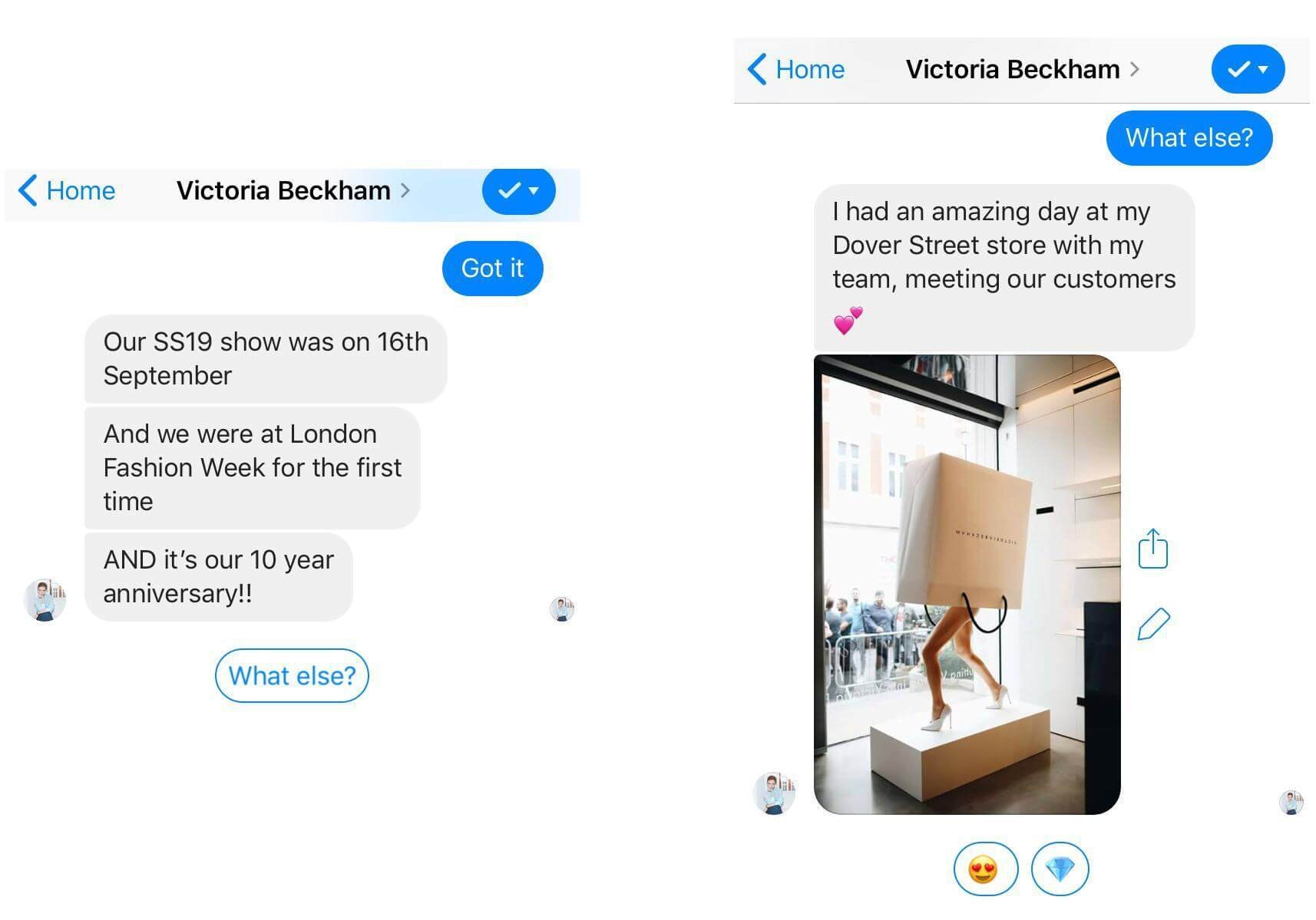 维多利亚·贝克汉姆的facebook聊天机器人更新