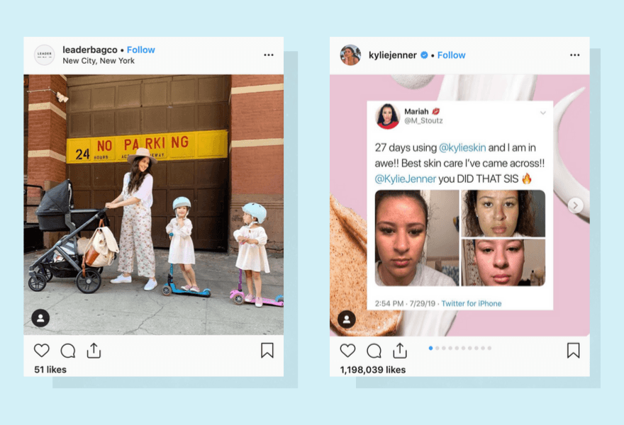 Leaderbags和Kylie Jenner使用Instagram进行在线业务的截图