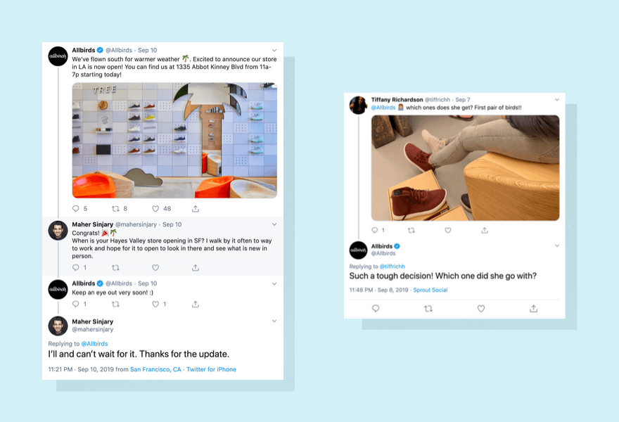 Allbirds使用他们的Twitter账户与客户互动