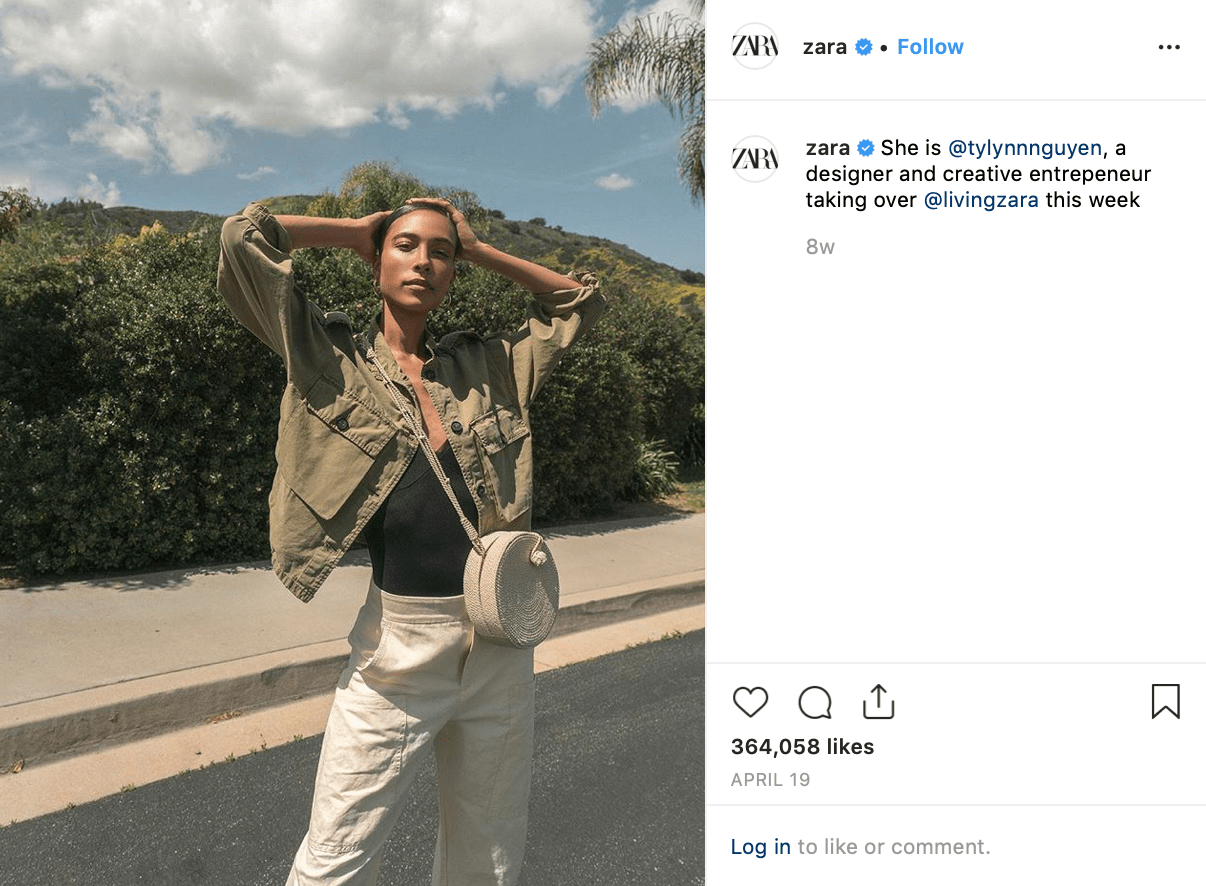 服装品牌Zara的Instagram帖子截图，主角是一位网红