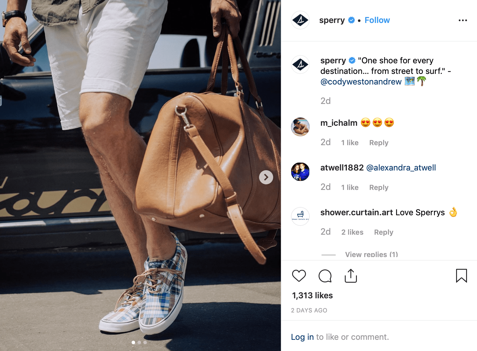鞋类品牌Sperry的instagram帖子截图，其中有一位网红