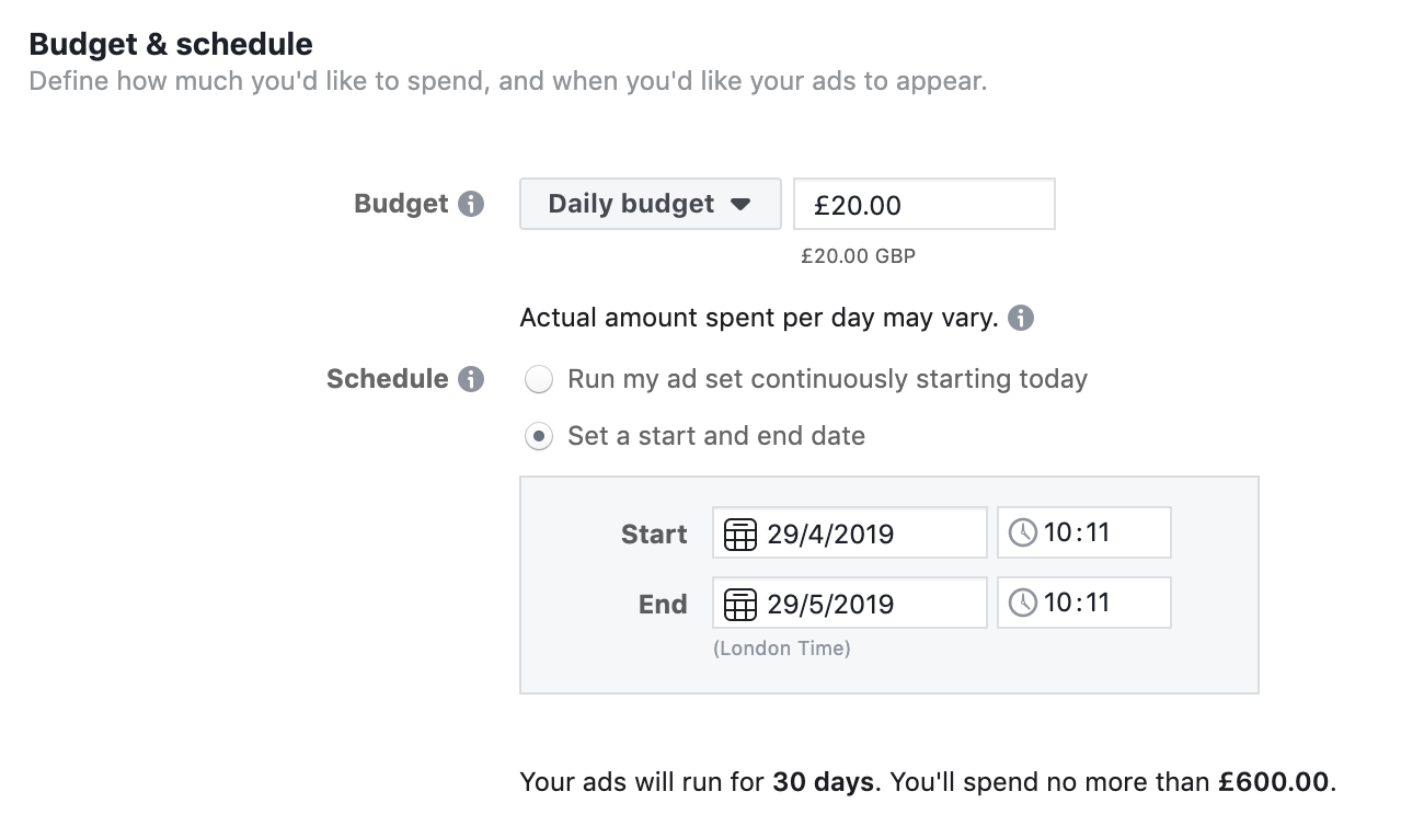 Facebook广告每日预算