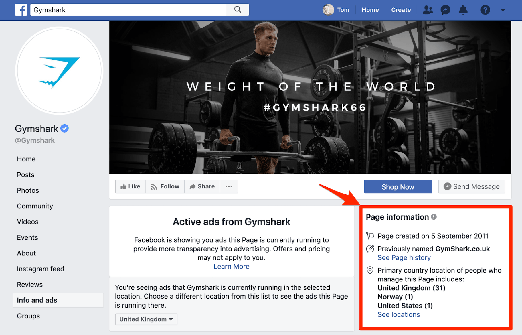 Gymshark Facebook信息和广告
