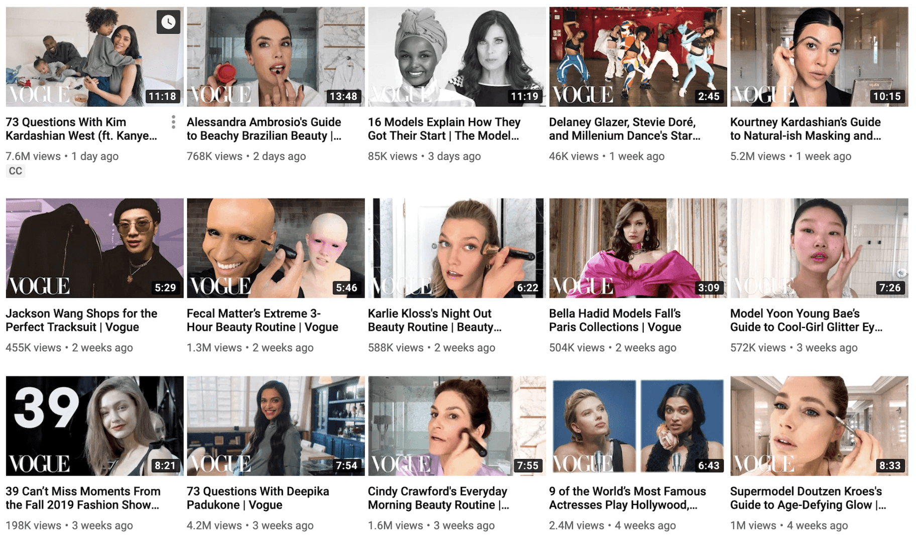 Vogue的YouTube缩略图