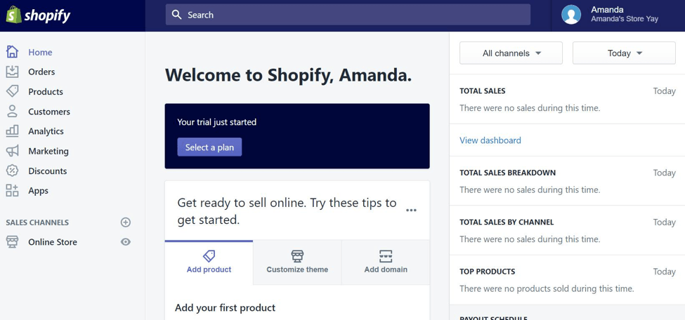 新的shopify商店