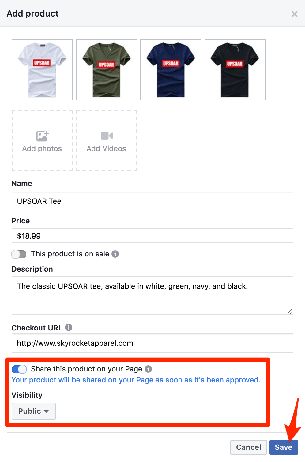 Facebook商店添加产品