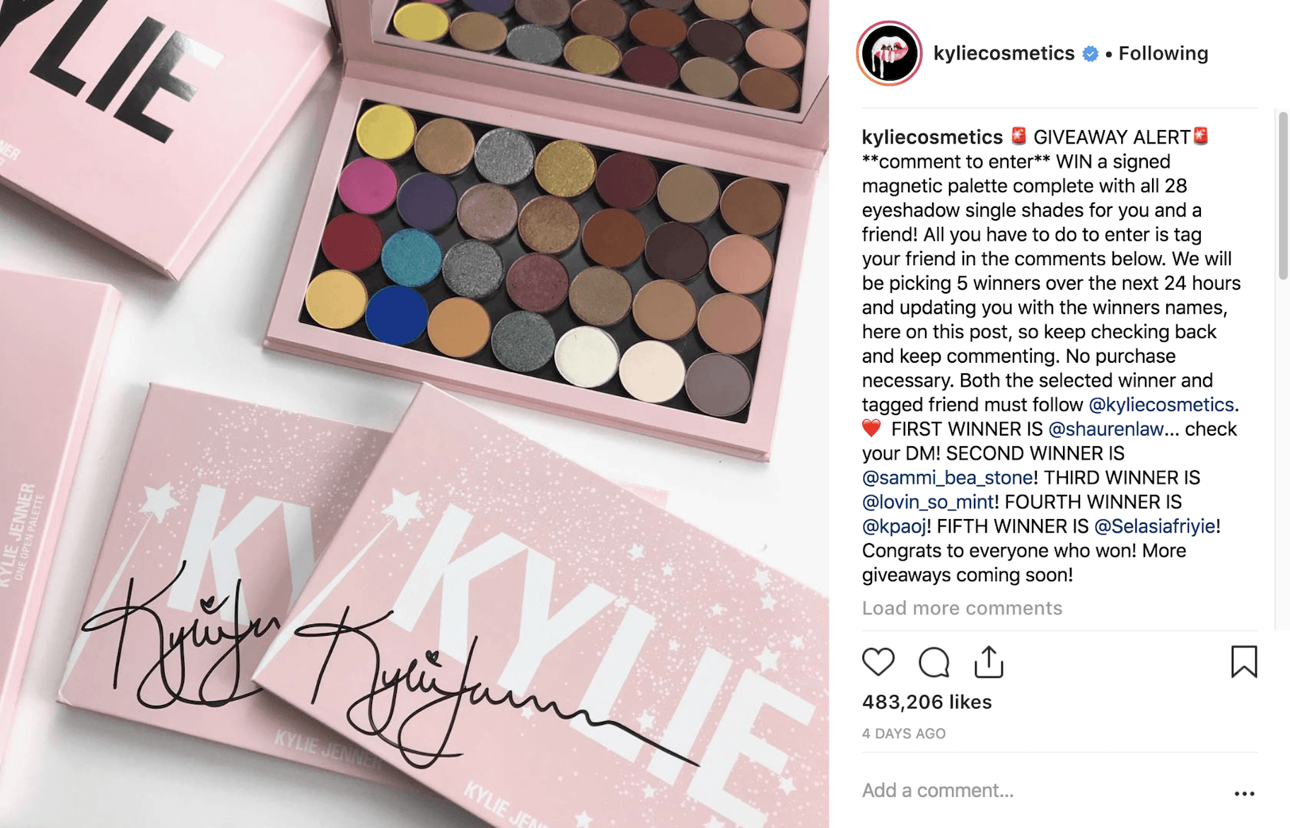 凯莉化妆品Instagram帖子
