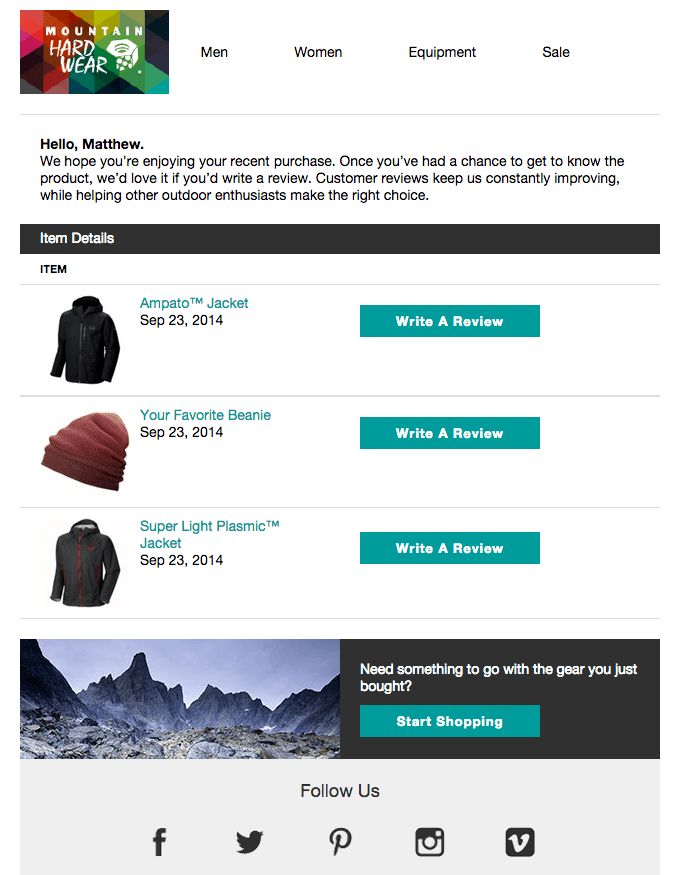 Mountain Hardwear电子邮件模板