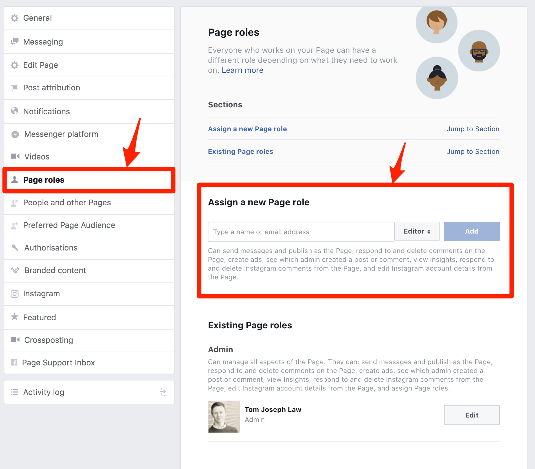 Facebook业务页面分配角色