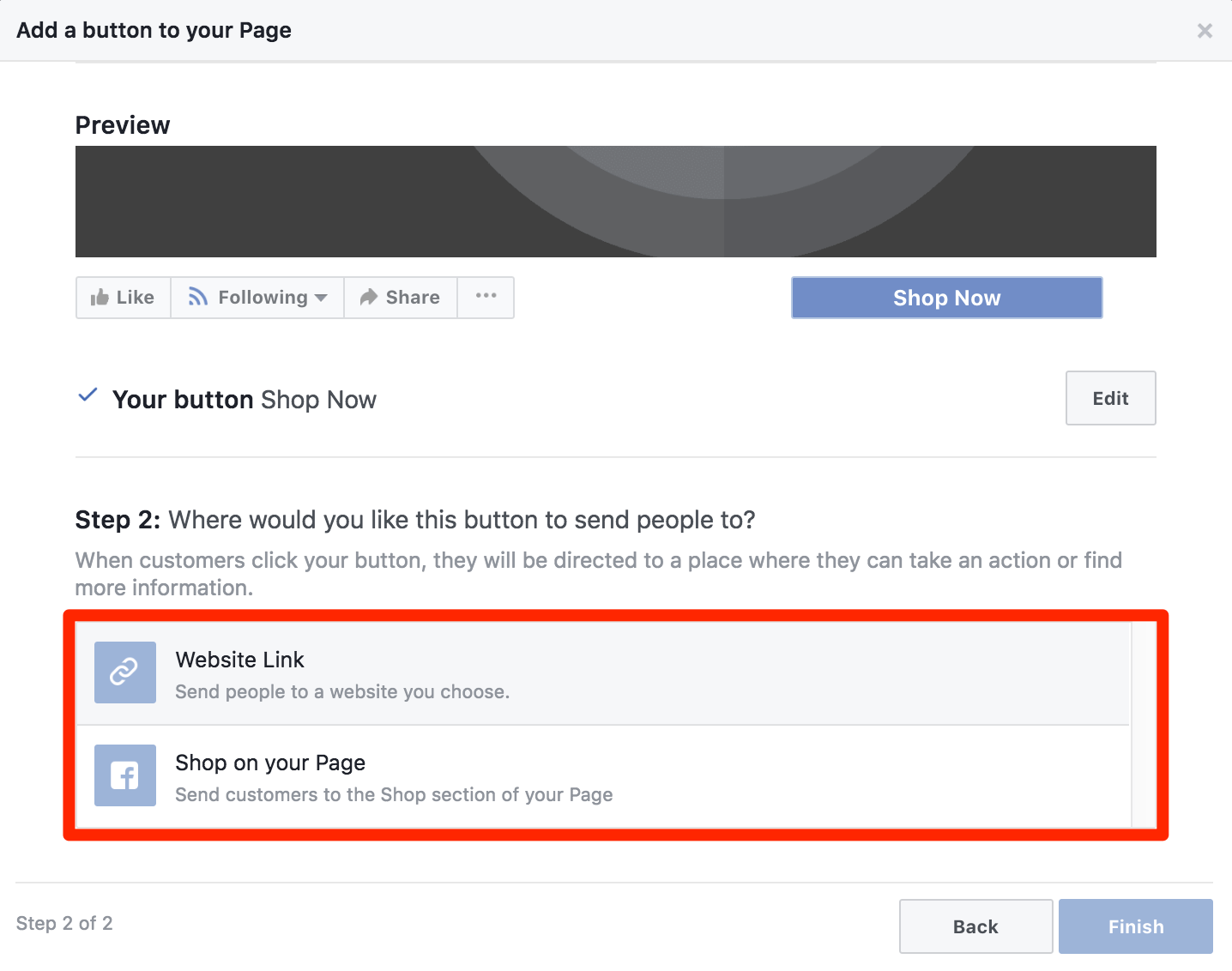 Facebook商业页面编辑按钮