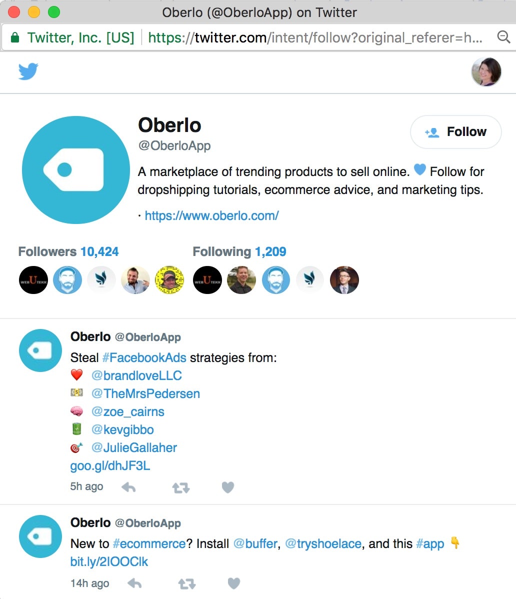 Oberlo -推特粉丝增加