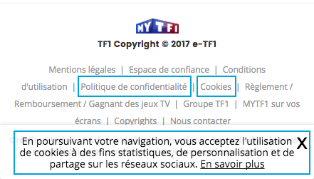 法国网站链接到有关cookie和数据隐私的信息