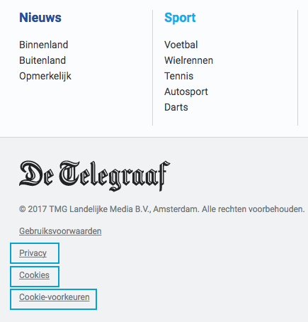 来自De Telegraaf网站的隐私信息