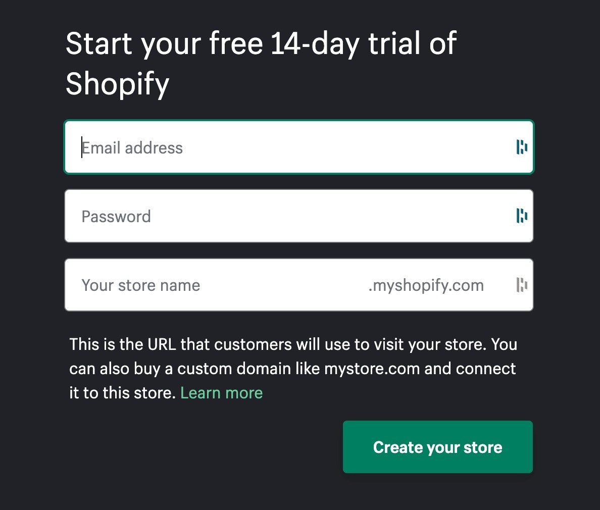 Shopify帐户登录